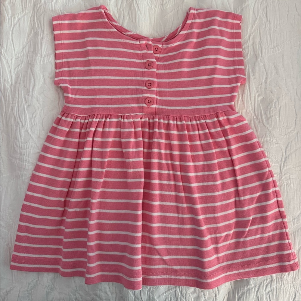 Hanna Andersson Pink & White Striped Button-Front Dress Size 90/ 3T